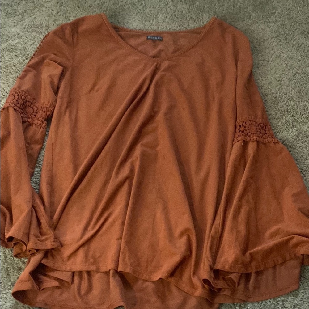 Hannah Orange Brown Embellished Long Sleeve Blouse